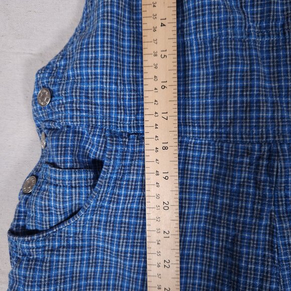 Cherokee Linen Blend Blue Plaid Shortalls Womens XL Pockets Cottagecore Overalls - Picture 6 of 16